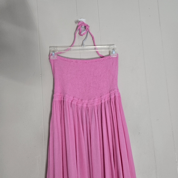 Free People Pink Extratropical Maxi Halter Dress Open Back Billowy Beachy Flowy - Picture 4 of 12